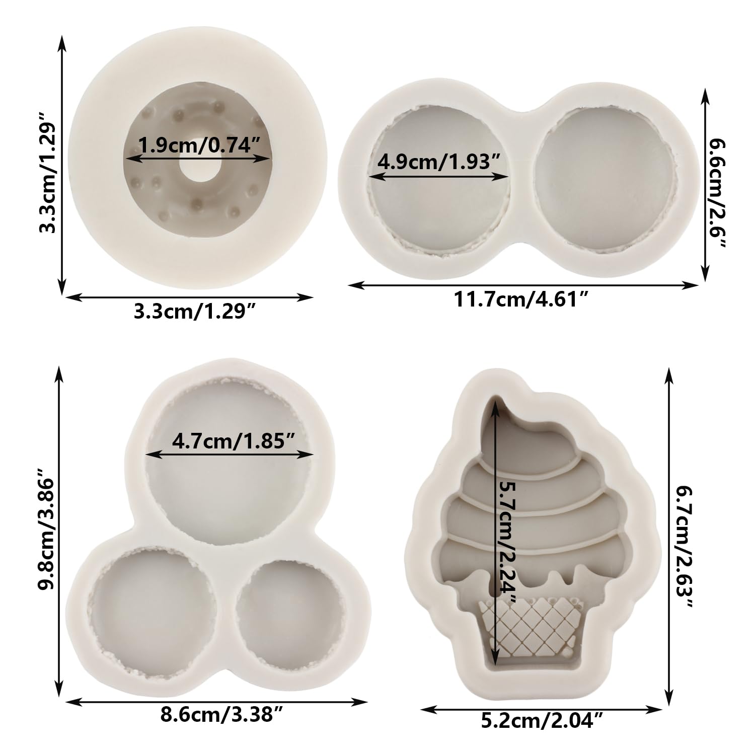 Sijiangmold Ice Cream Donut Silicone Molds Macaron Fondant Molds For Cupcake Topper Cake Decorating Chocolate Candy Polymer Clay