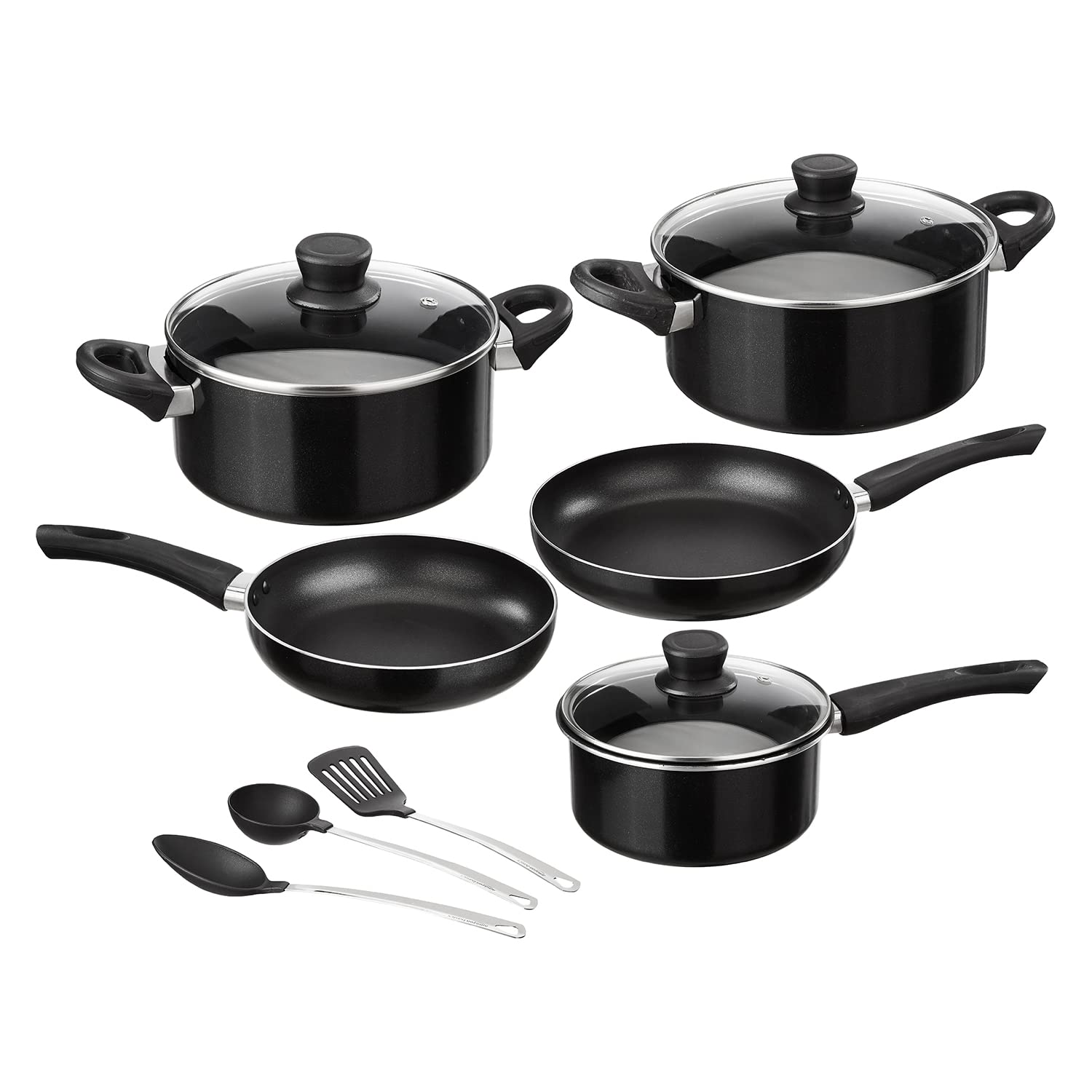 Amazon Basics Aluminium  8 Piece NonStick Cookware Set | 2Way 3 Layer NonStick Coating | Pfoa Free | High Temperature Resist