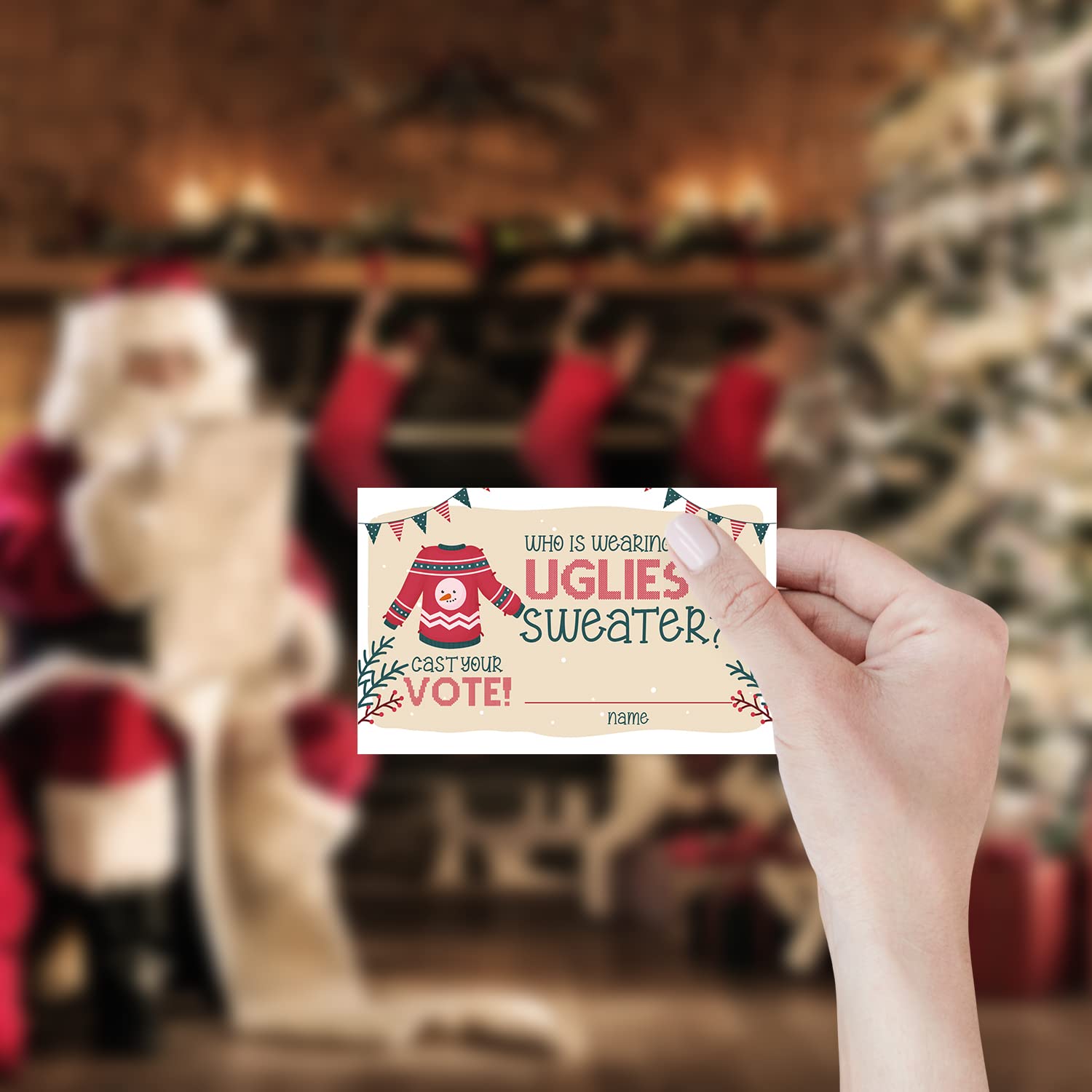 Ugly Christmas Sweater Voting Suit, Ugly Sweater Party Christmas Party, Tacky Christmas Party-1 Sign,1Awards And 50 Guessing Car