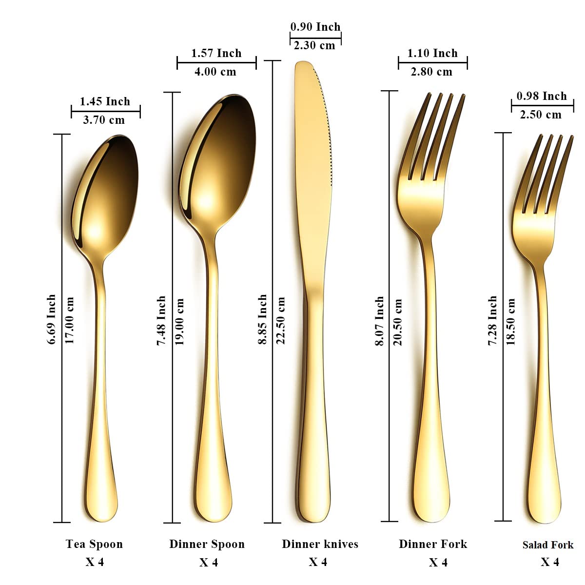Berglander Flatware Set 20 Piece, Stainless Steel With Titanium Gold Plated, Golden Color Flatware Set, Silverware, Cutlery Set