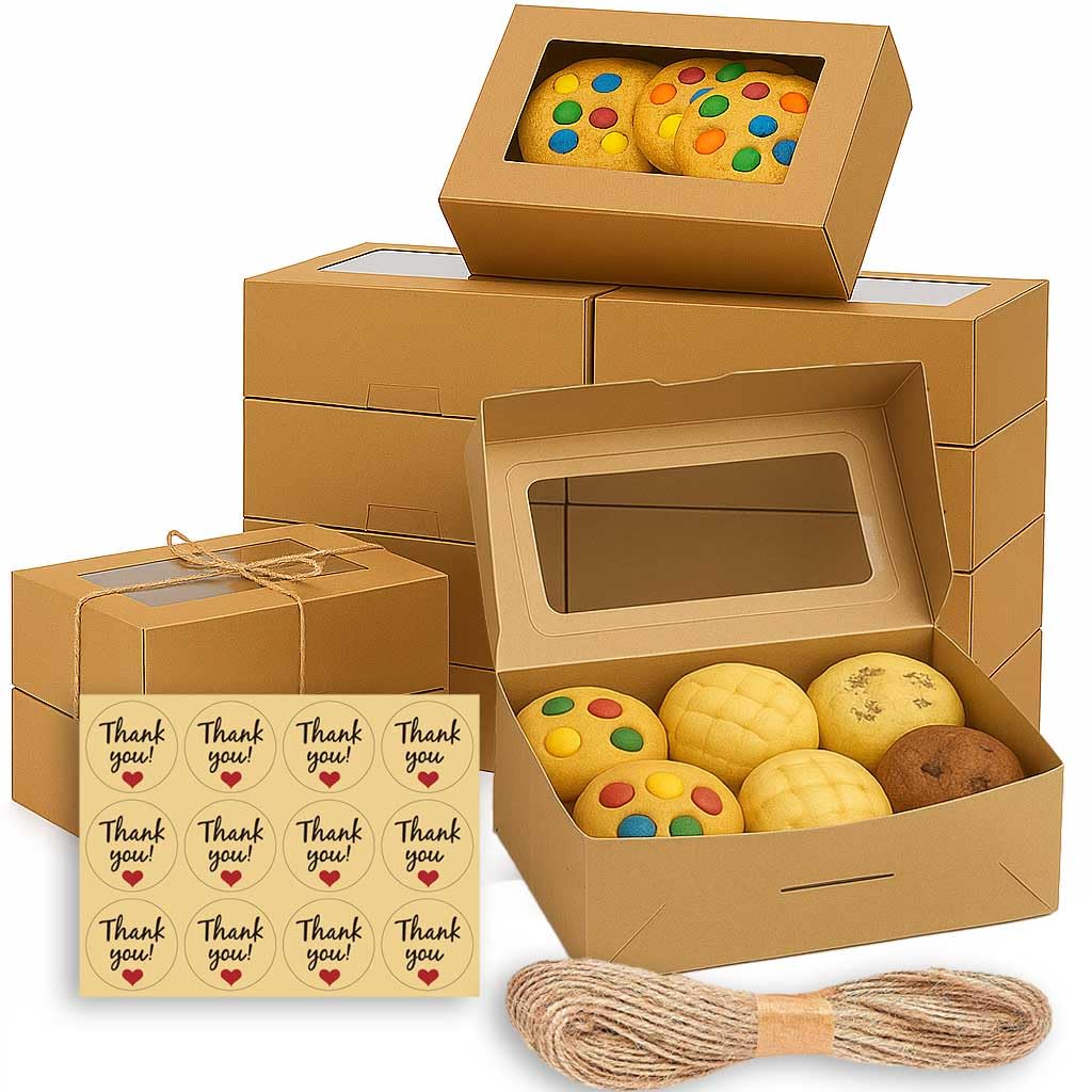 30 Pack Cookie Boxes with Window for Gift Giving - 9x6x3 Inches Bakery Boxes - Extra Thick Small Cookie Containers for Treats, D