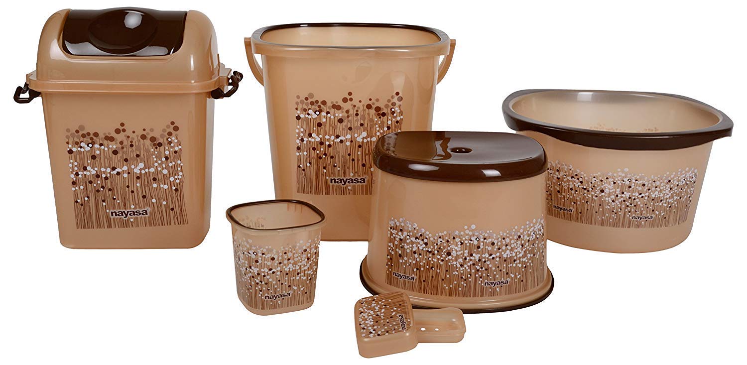 Nayasa Funk 6 Piece Plastic Bucket Set, Brown