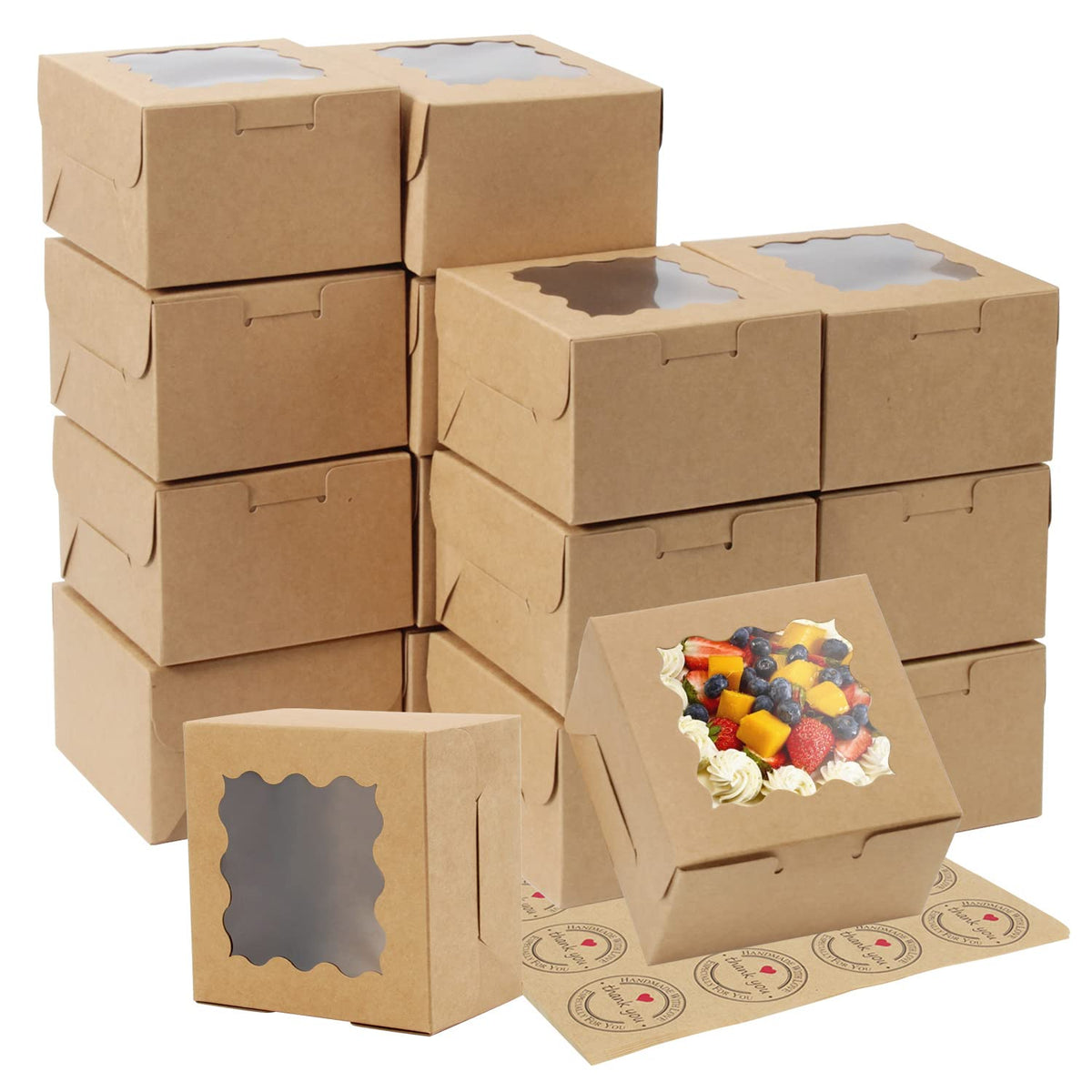 Oamceg 100 Pcs Bakery Boxes With Window And Stickers 4X4X3 Inch Individual Cupcake Boxes Pastry Boxes Cookie Boxes Small Cake Bo