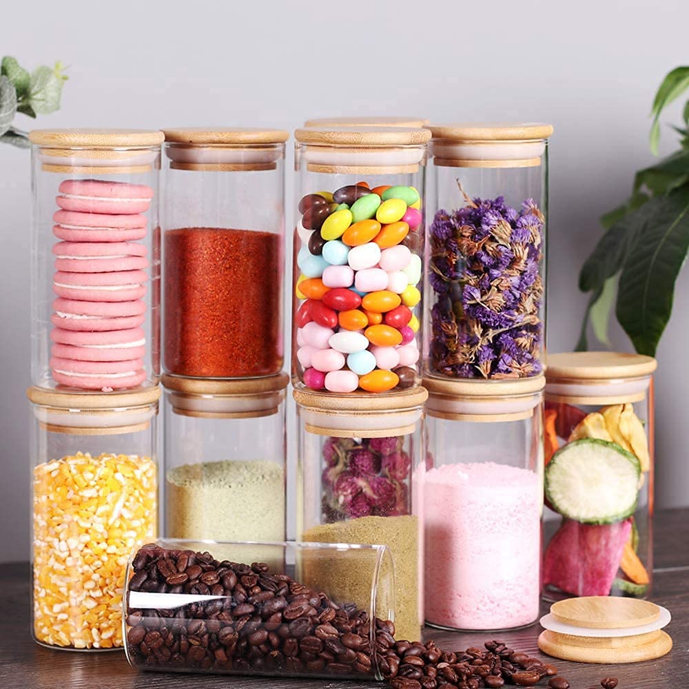 Lawei 270 Ml Glass Jar With Wooden Lid For Food Storage Containers, Candy, Cookie, Kitchen Container For Sugar, Rice And Spice J