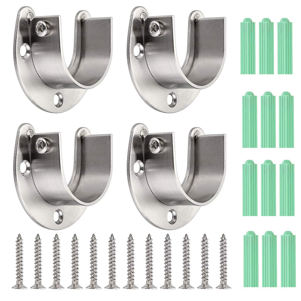 Ownmy 4 Packs Closet Rod End Supports 1-1/2'' Diameter, U Shaped Stainless Steel Closet Pole Sockets Flange Rod Holder For Close