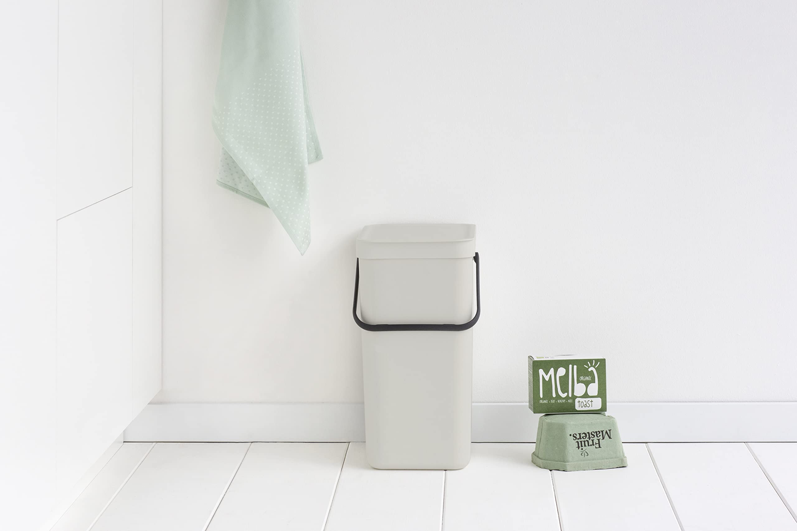 Brabantia Sort & go Kitchen Recycling can (42 galLight gray) Stackable Waste Organiser with Handle & Removable Lid  Easy clean  Fixtures Included for Wallcupboard Mounting