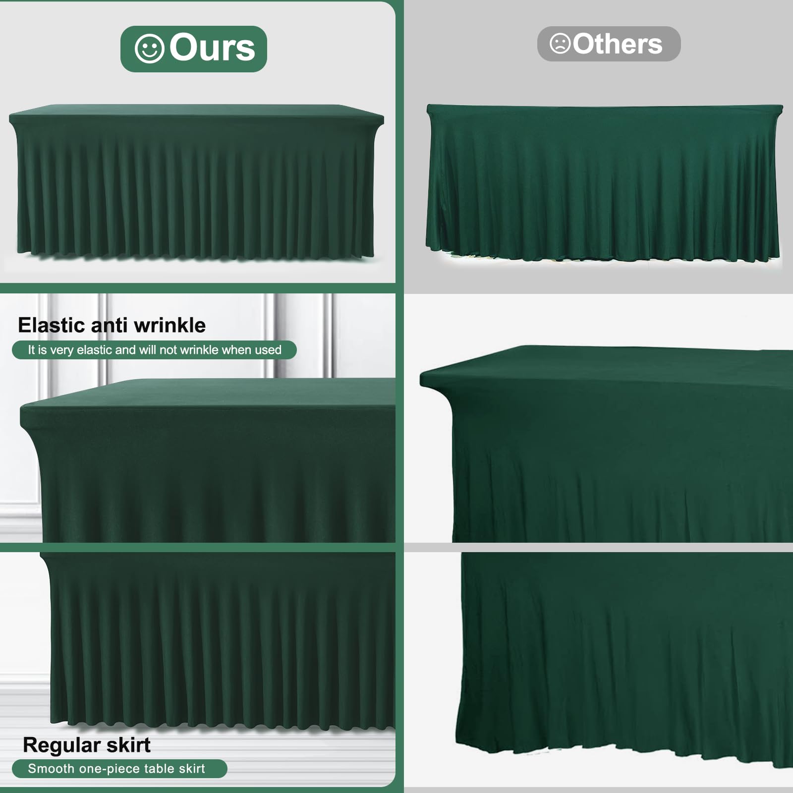 Bddc Table Skirts For Rectangle Tables 4Ft - One-Piece Hunter Green Table Covers For 4 Foot Tables, Wrinkle Resistant Ruffles El