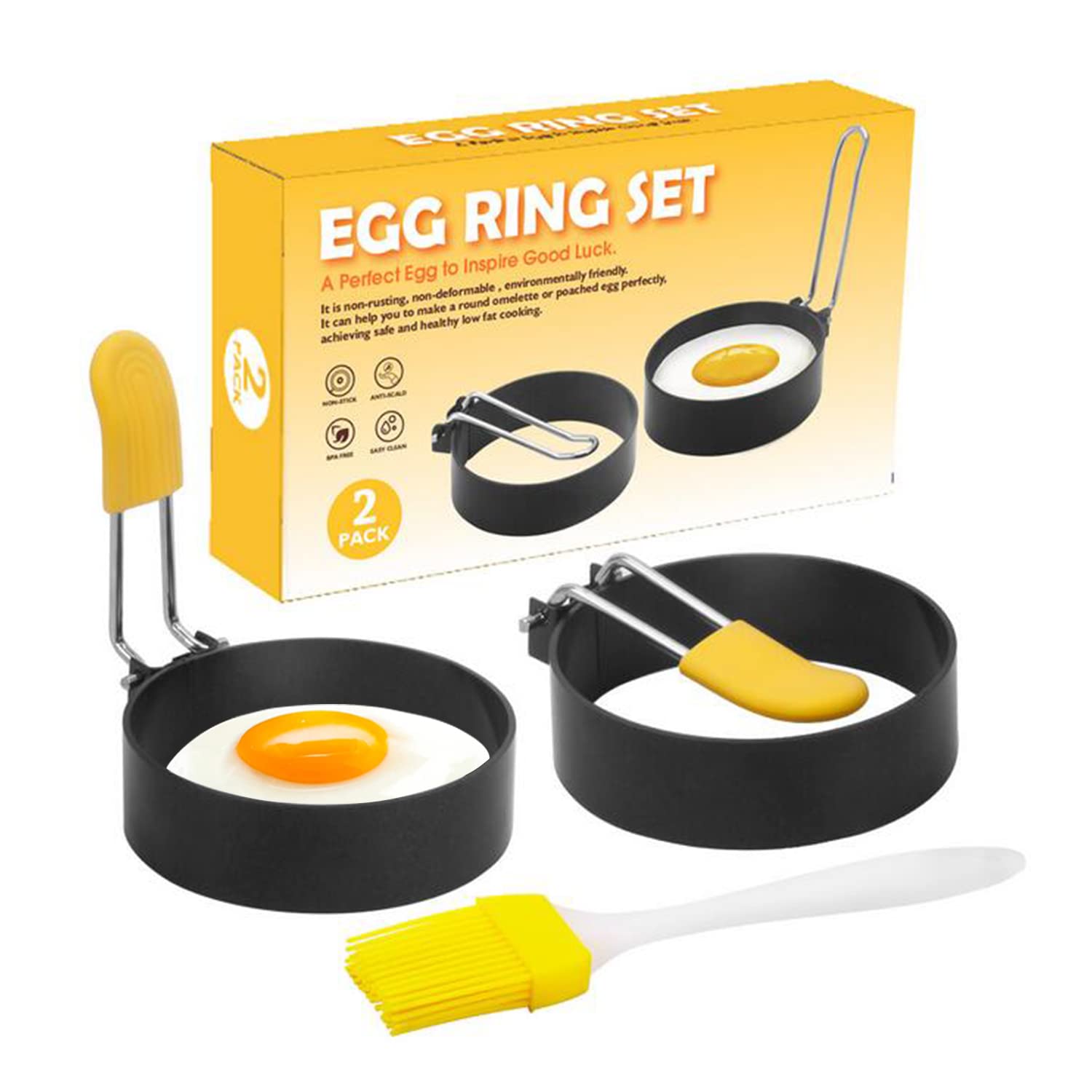Stainless Steel Egg Ring, 2 Pack Nonstick Egg Maker Rings For Frying Eggs And Egg Mcmuffins, Egg Shaper For Frying Pan Cooking,