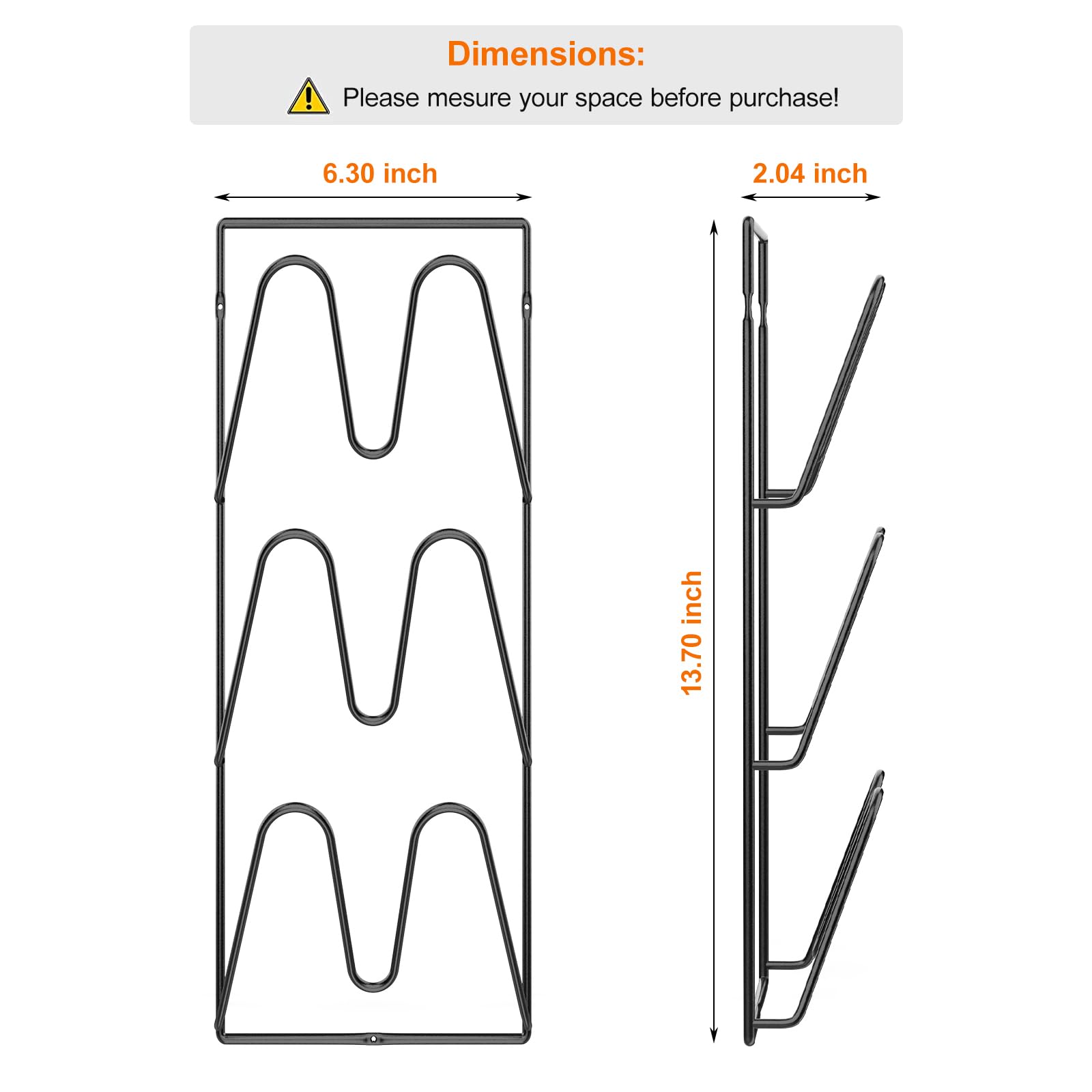 2 Pack Pot Lid Organizer Rack, 6-Tier Pot Lids Holder For Cabinet Door/Wall, No Drilling Adhesive Wall/Door Mounted Rustproof Po