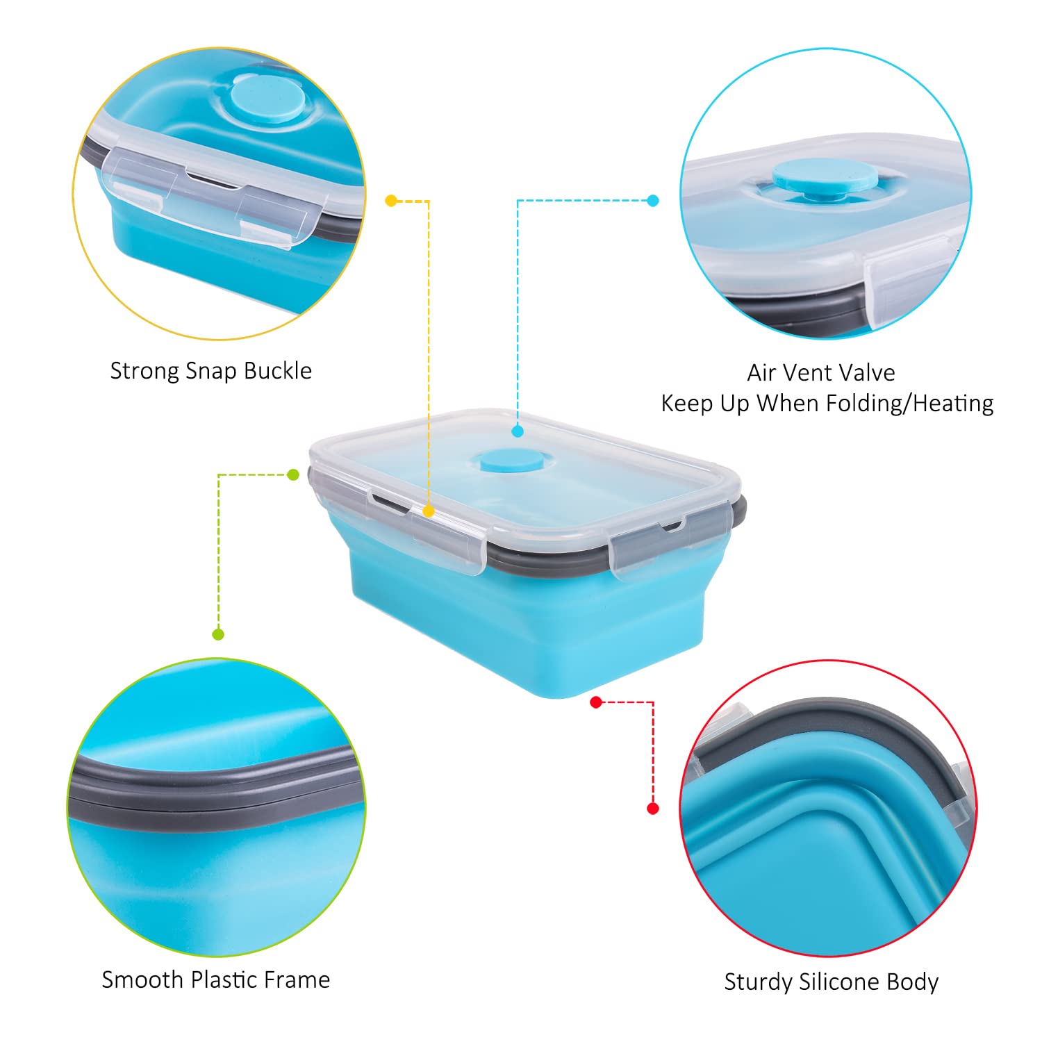 Collapsible Food Storage Containers With Airtight Lid, 27 Oz, Kitchen Stacking Silicone Collapsible Meal Prep Container Set For