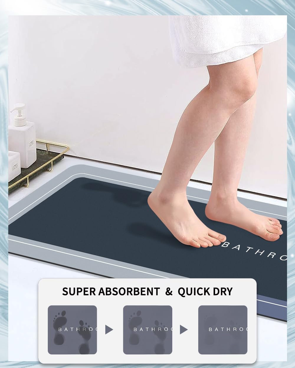 Deparnit Bath Mat Rug, Rubber Non-Slip Quick Dry Bathroom Rugs, Super Absorbent Bath Mat, Thin Floor Shower Mat Fit Under Door,