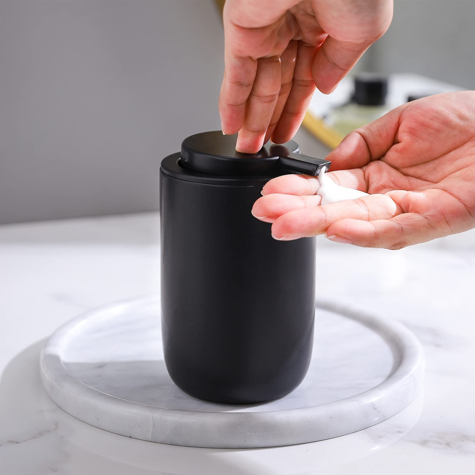 Black Soap Dispenser - Modern Ceramic Hand Dish Soap Dispenser for Bathroom Refillable Liquid Hand Soap Dispenser with Soap Pump for Essential Oil  Lotion Soap for Farmhouse Decor Dish