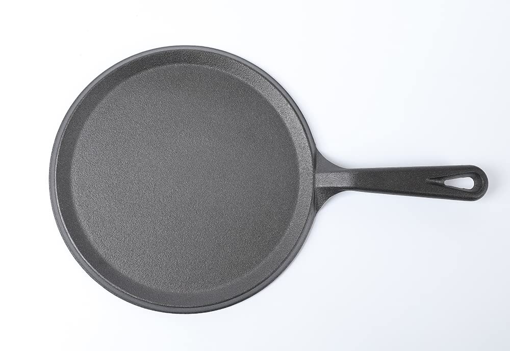 HAWOK Cast Iron Round Griddle - Pre-seasoned Comal Pan, 9.5" Crepe Maker, Black