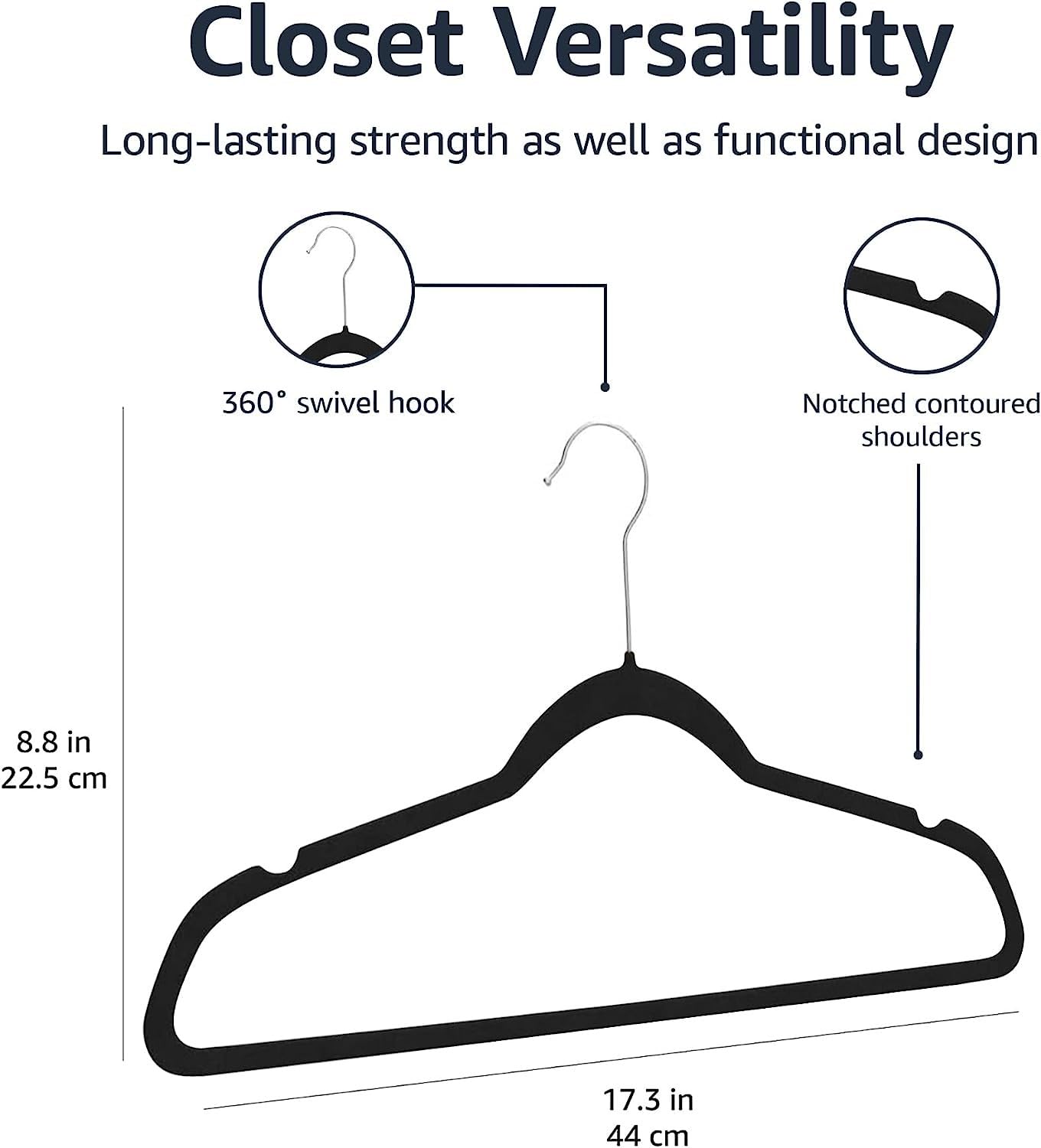 Amazon Basics Slim Velvet, Non-Slip Suit Clothes Hangers, Pack Of 30, Black/Silver