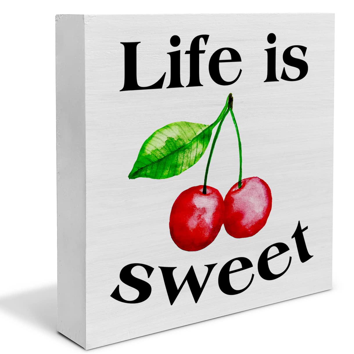 Summer Cherry Wooden Box Sign Life is Sweet Cherry Wood Box Sign Art Blocks Desk Decor Rustic Signs for Shelf Tabletop Wall Home