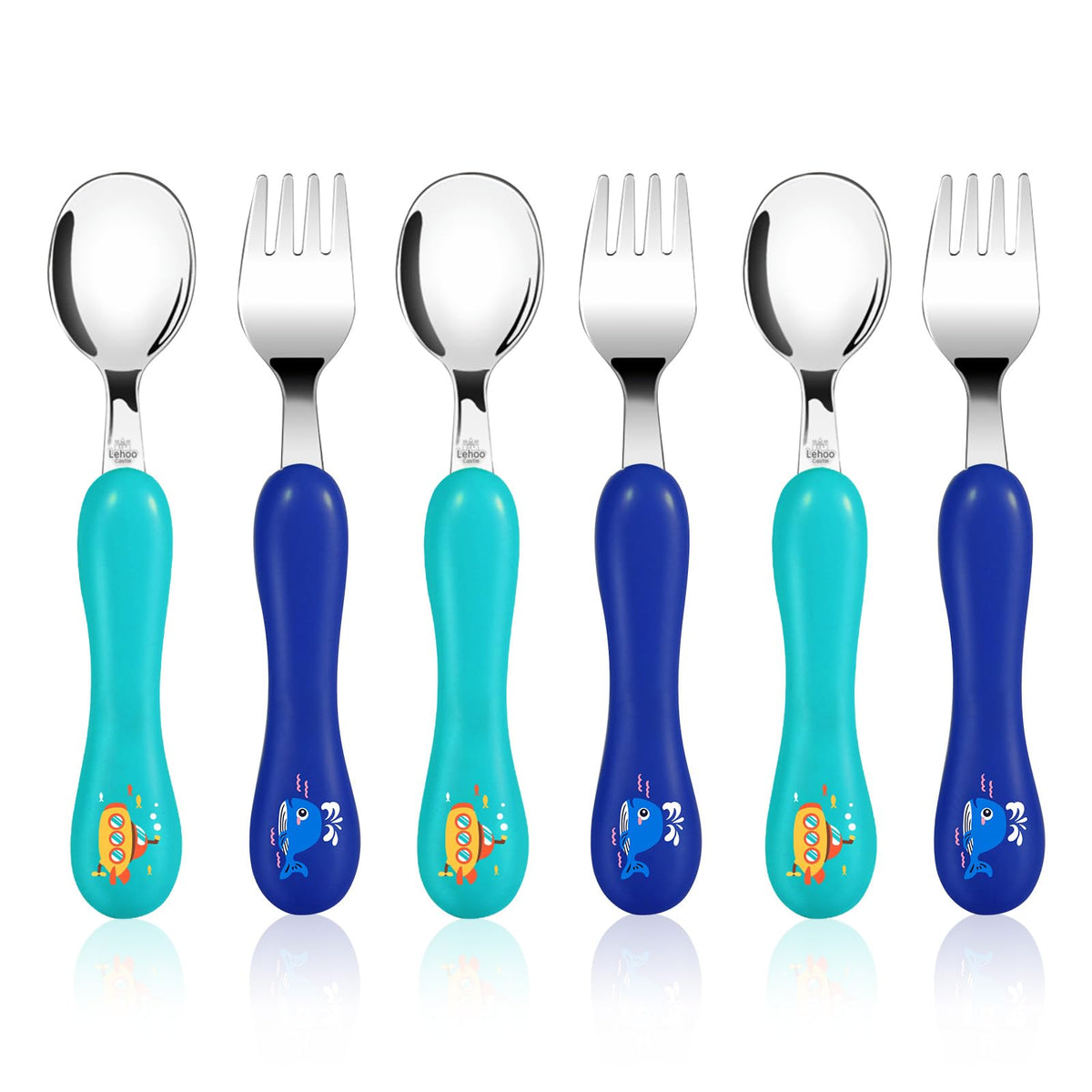 Lehoo Castle Toddler Utensils Kids Silverware, 6pcs Stainless Steel Toddler Fork Spoon Set, Boys Cutlery Set, Utensils for Toddl