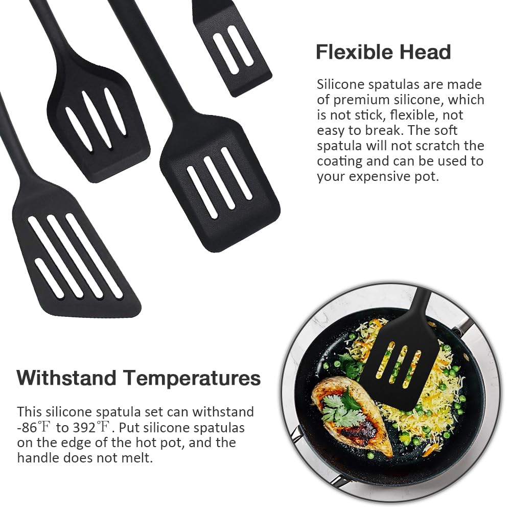 Pharamat Silicone Spatula Set Of 4, Silicone Spatula Turner For Kitchen, Silicone Slotted Fish Turner Easy To Clean, Slotted Spa