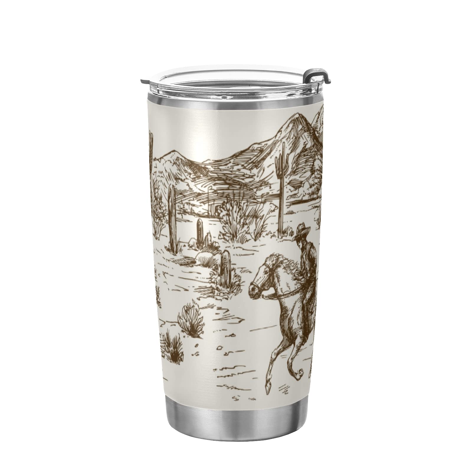 Xigua 20Oz Western Desert Cowboy Tumbler With Lid,Stainless Steel Vacuum Insulated Coffee Ice Cup Double Wall Travel Flask