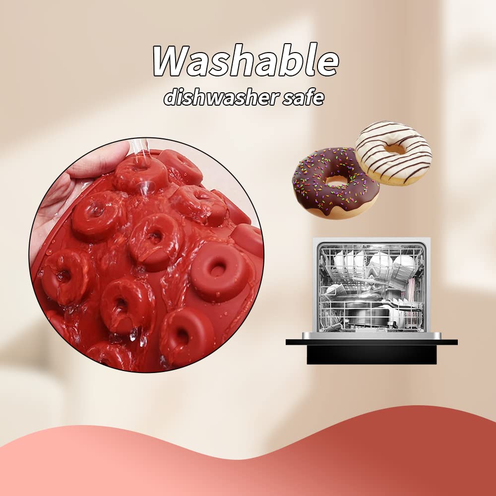 Ympeka Donut Mold Silicone For Baking Mini Donut Pan 18 Cavity Doughnut Baking Mold Tray Bpa Free And Dishwasher Safe, Non-Stick