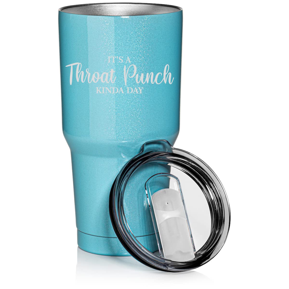 30 oz Tumbler Stainless Steel Vacuum Insulated Travel Mug Cup Its A Throat Punch Kinda Day Funny (Light Blue Glitter)
