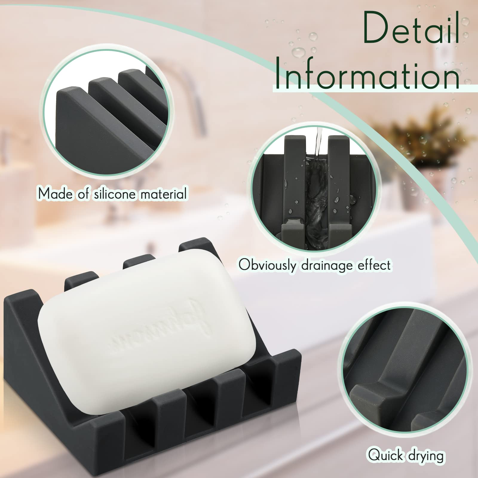 3 Pieces Silicone Soap Dish Self Draining Soap Dish Shower Waterfall Bar Soap Holder Tray With Drain Soap Saver For Kitchen Bath
