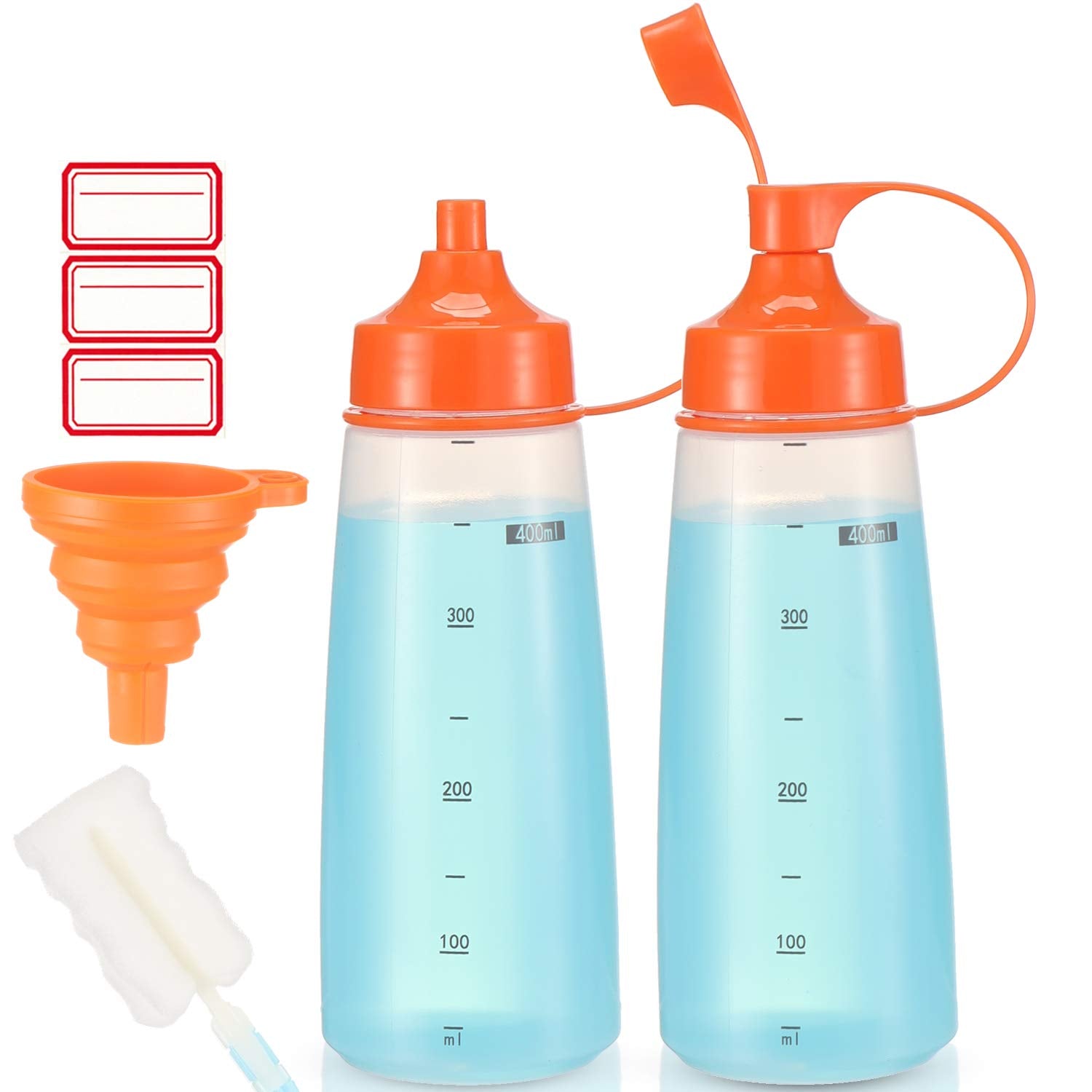 Ondiomn Condiment Squeeze Bottle Wide Mouth, 2 Pack 400Ml Empty Reusable Squeeze Bottles For Honey,Batter,Catsup,Onion,Resin,Bak