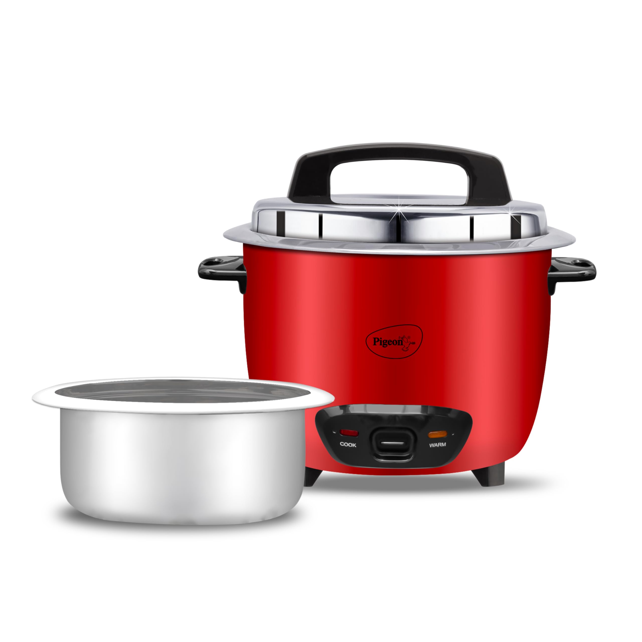 Pigeon By Stovekraft Ruby Rice Cooker With Single Pot, 1.8 Litres.(Red) | Stainless Steel Lid | 700 Watts | 1 Aluminium Cooking 