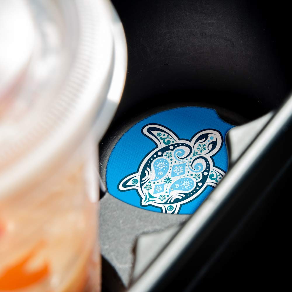 Blue Sea Turtle. Car Coasters For Drinks Set Of 2. Perfect Car Accessories With Absorbent Coasters. Car Coaster Measures 2.56 In