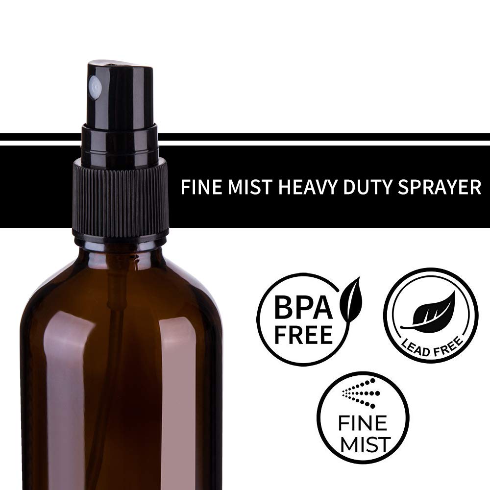 Hydior 4Oz Amber Glass Spray Bottle For Essential Oil, Empty Fine Mist Spray Bottle, 6 Pack