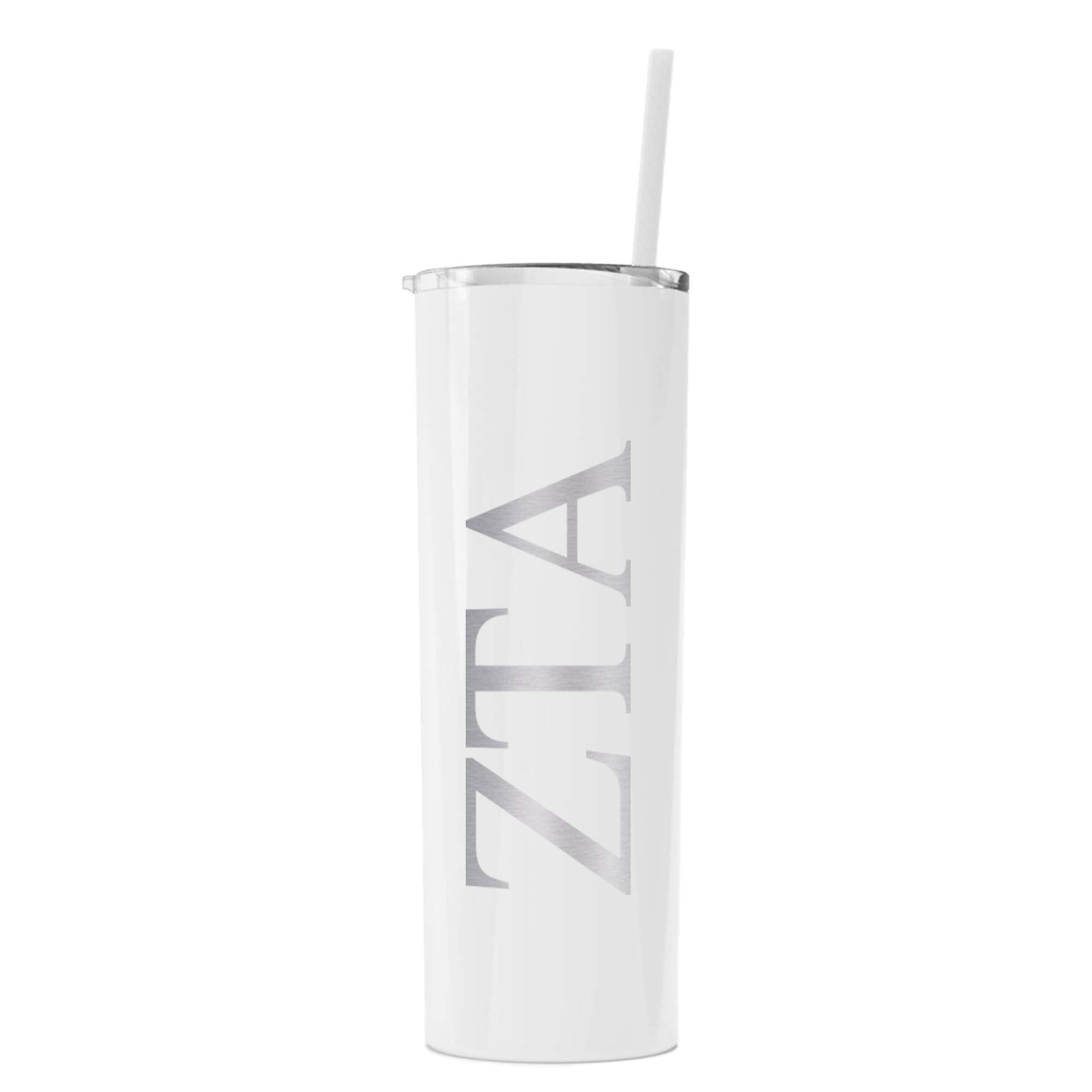 Zeta Tau Alpha Greek Letter Skinny Tumbler With Straw (White)
