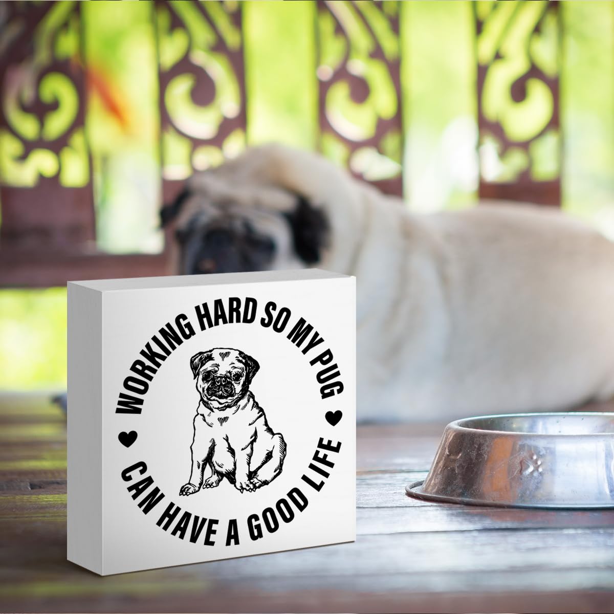 Pug Lover Decor Sign, Pug Lover Decoration for Home Pug Room Bedroom Living Room Table, Pug Sign Desk Decor, Pug Gifts for Women
