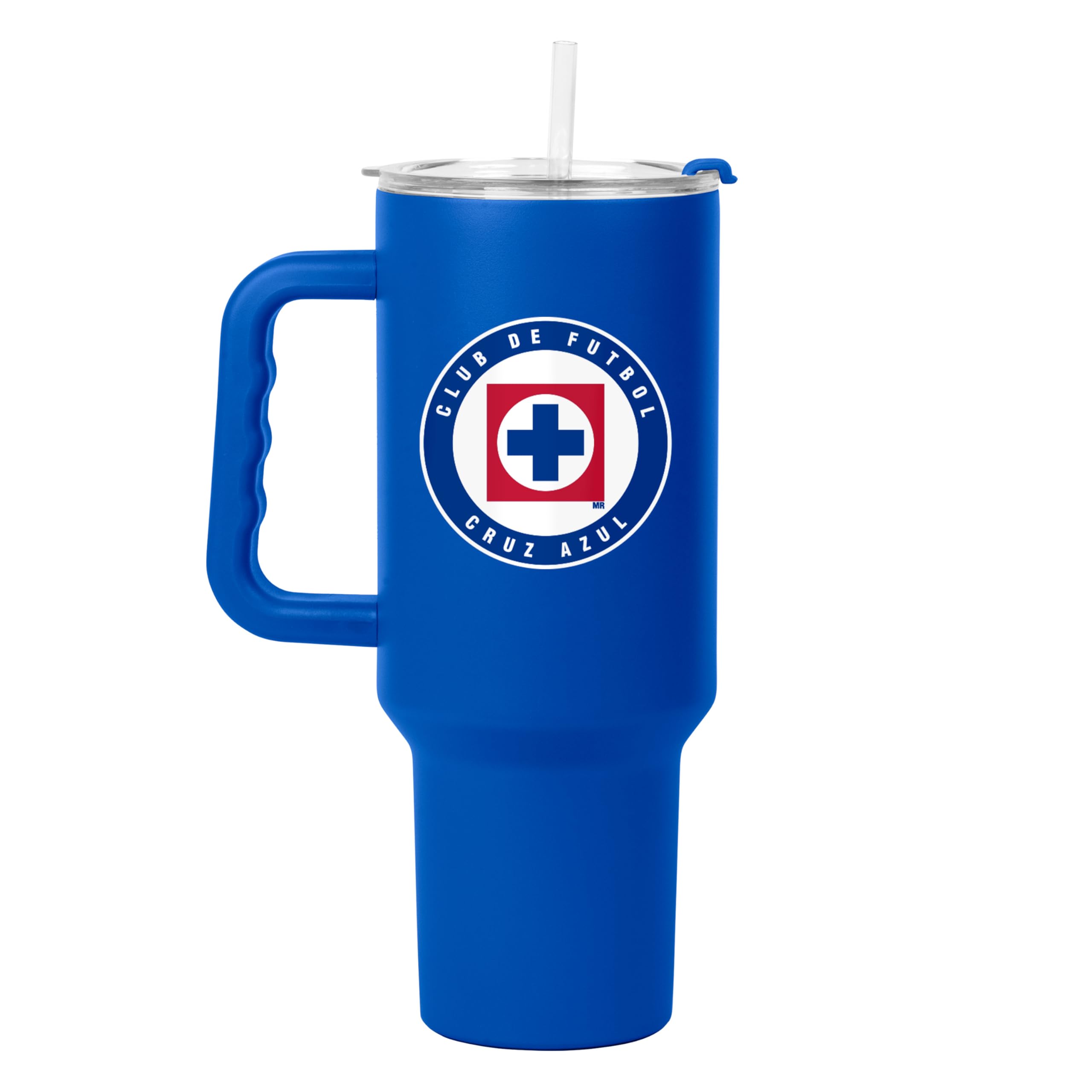Logo Brands Liga MX Cruz Azul FC 40oz Stainless Steel Handle Tumbler - Double Wall, Vacuum Insulated, Powder Coated Finish - Gre