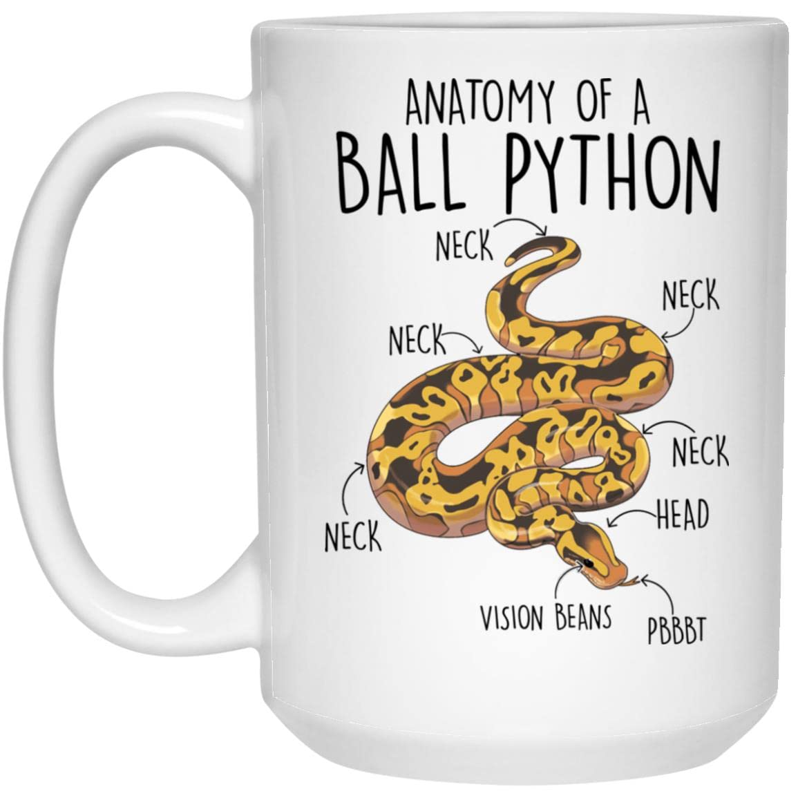 Ball Python Coffee Mug, Cute Snake Lover Gift, Funny Reptile Mug, Gift For Him, Her, Birthday Cup, Anatomy Of A Python, Snake Mo