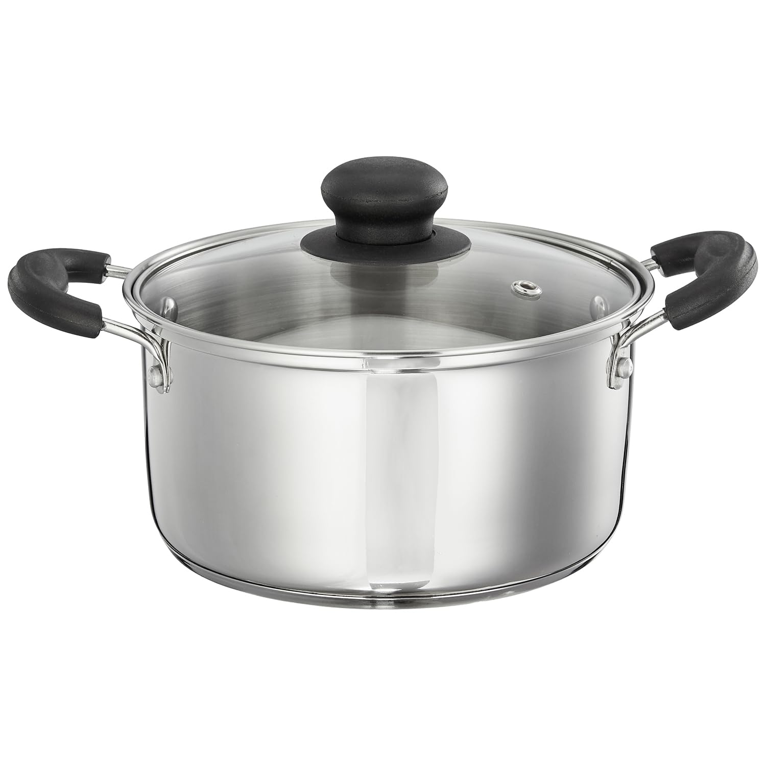 Amazon Brand - Solimo Stainless Steel Dutch Oven With Glass Lid (2L) | Unique Impact Forged Bottom | Soft Touch Heat Resistant H