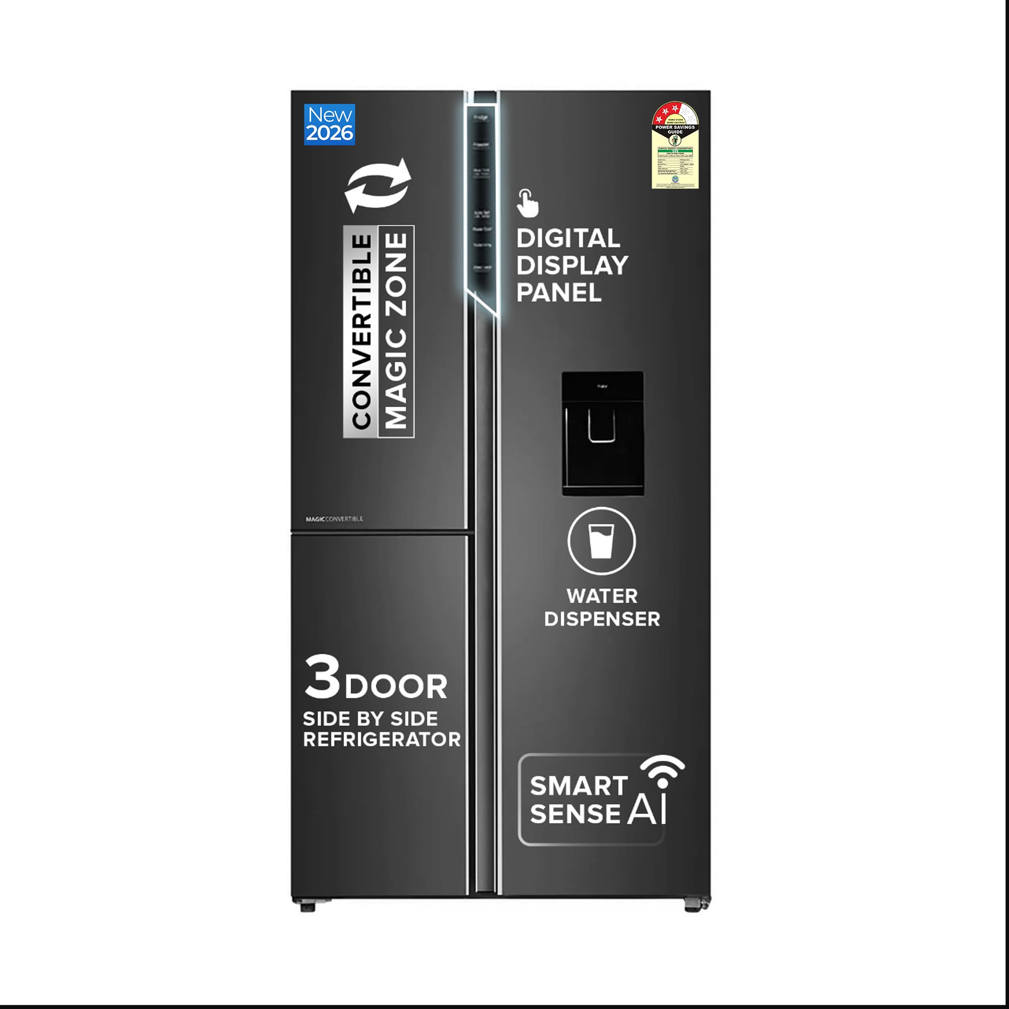 Haier Smartchoice 592L 3Star 3Door Water Dispenser Side By Side Frost Free Refrigerator|Convertible|Smart Sense Ai|Inverter|Dig
