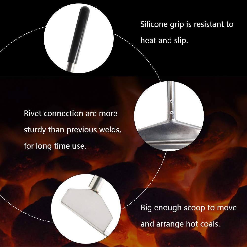 Charcoal Grill Rake Grill Ash Tool Accessories Charcoal Kettle Grill Pizza Oven Ash Rake Stainless Steel-32 inch