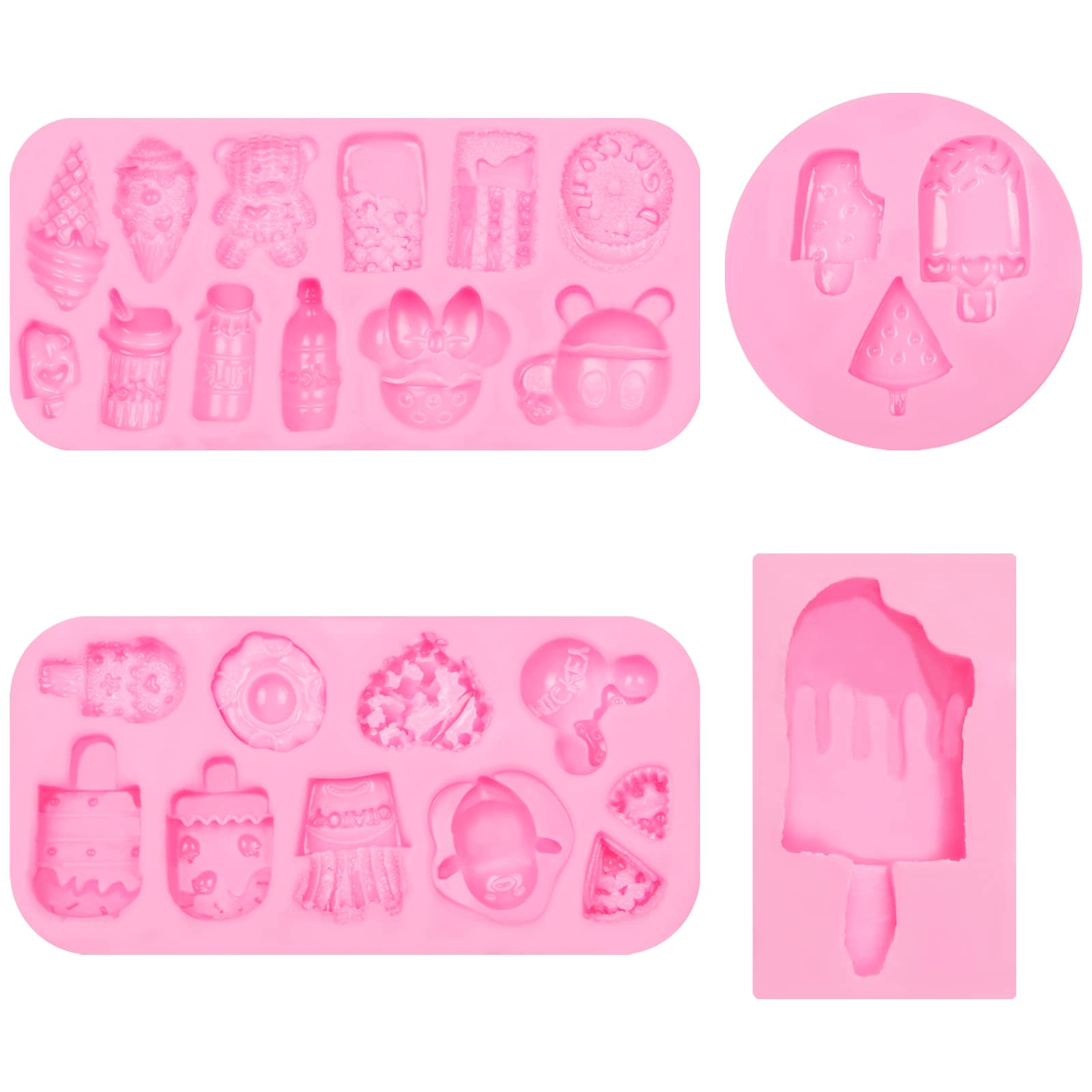 Ice Cream Silicone Molds 3 Pcs, Mini Popsicle Cake Decorating Chocolate Fondant Mold For Cake Decoration Candy Sugar Cupcake Top