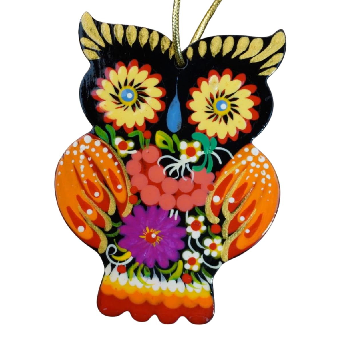 Owl Christmas Ornament made of Wood 2,6 ? 3,7 ? 0,2 Inch Traditionally Hand-painted in Ukraine, Unique Christmas Tree Ornament A