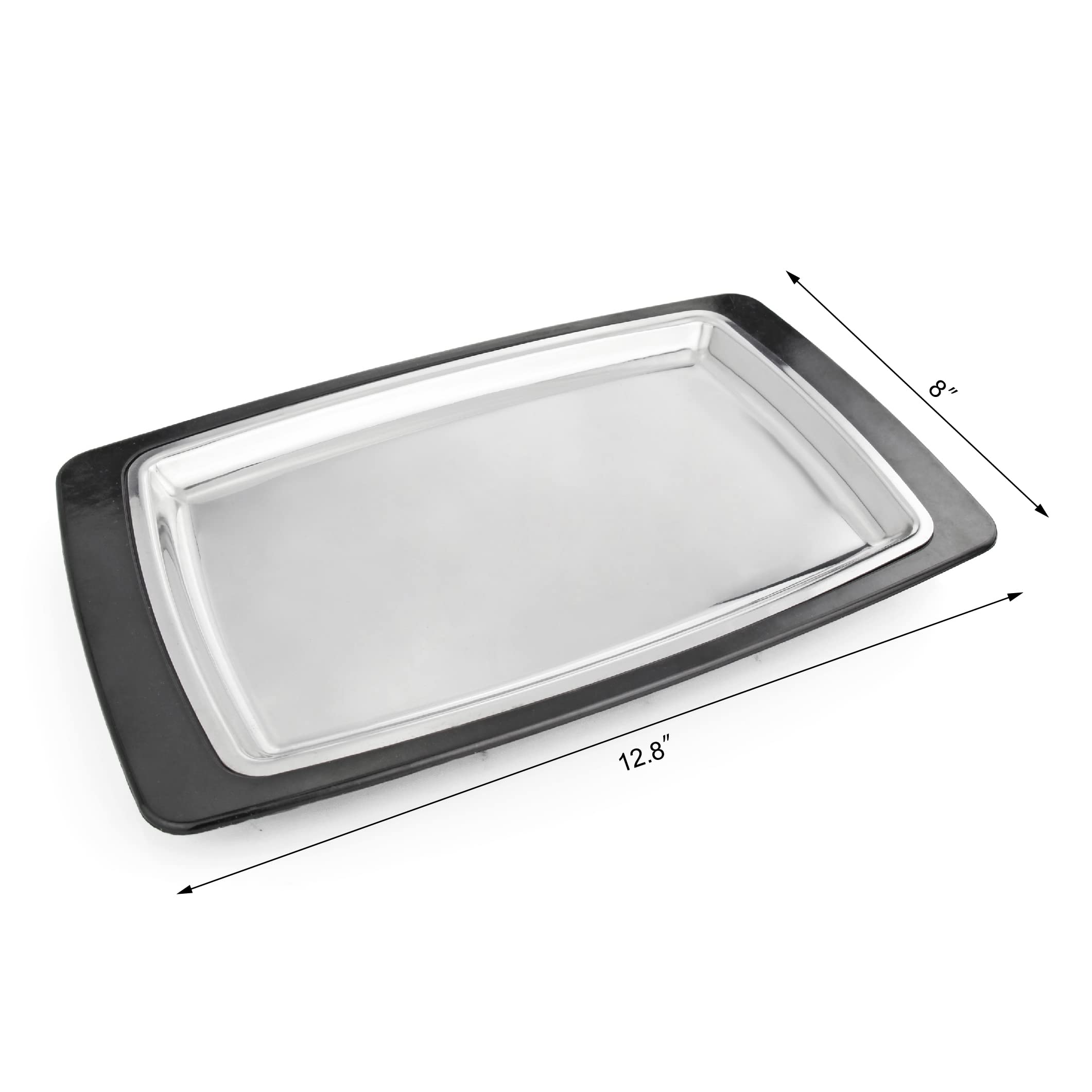 New Star Foodservice 26672 Rectangular Stainless Steel Sizzling Platter With Insulated Holder, 11'' X 7.25'', Black
