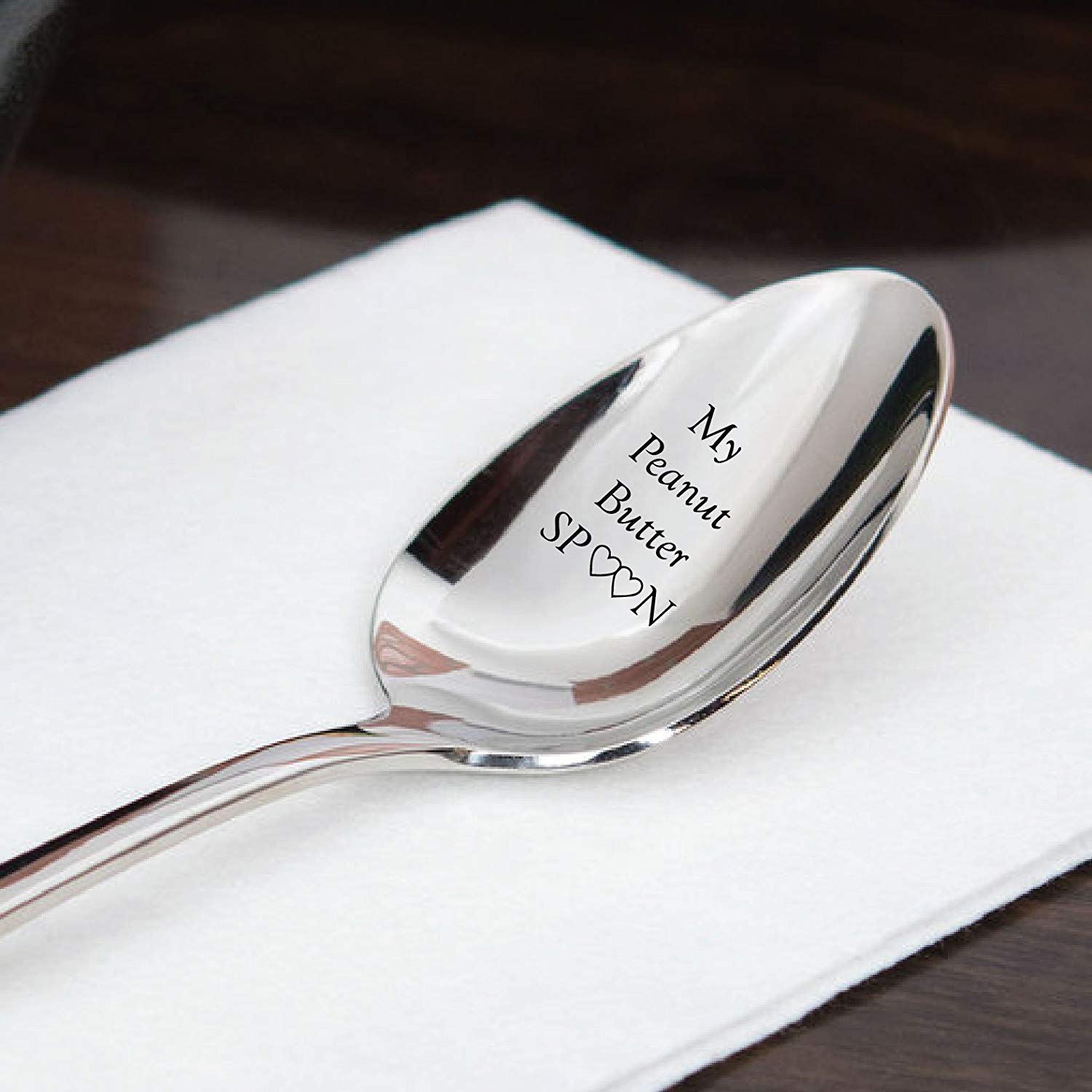 My Peanut Butter Spoon With Two Little Heart - Engraved Spoon Stainless Steel Silverware Flatware Unique Birthday Easter Basket Gifts For Boy Girl Mom Dad Kids - unique gifts - I love you - mom gift