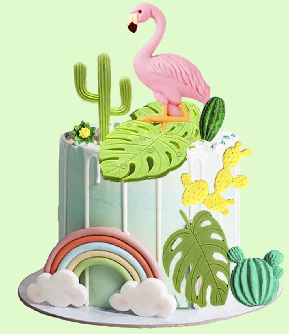 2 Pcs Tropical Leaf Fern Palm Leaves Cactus For Hawaii Aloha Theme Party Birthday Baby Shower Diy Cake Fondant Baking Biscuit 3D
