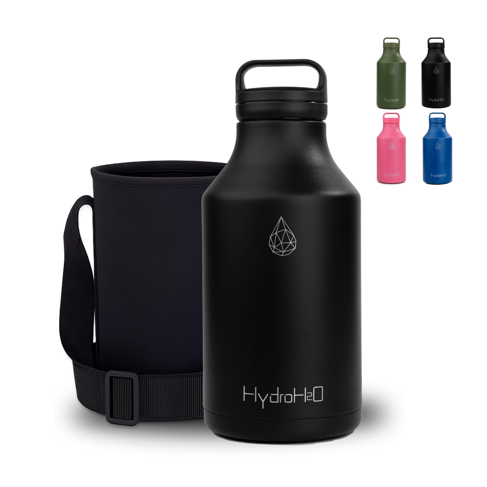 HYDRO H2O 64oz Insulated Water Bottle with Carrier Bag