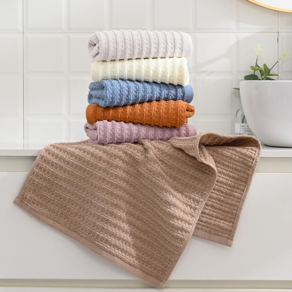 Sense Gnosis Blue Hand Towel Set Of 2 Ultra Soft 100% Cotton Waffle Terry Striped Absorbent Lightweight Fast Drying Decorative H