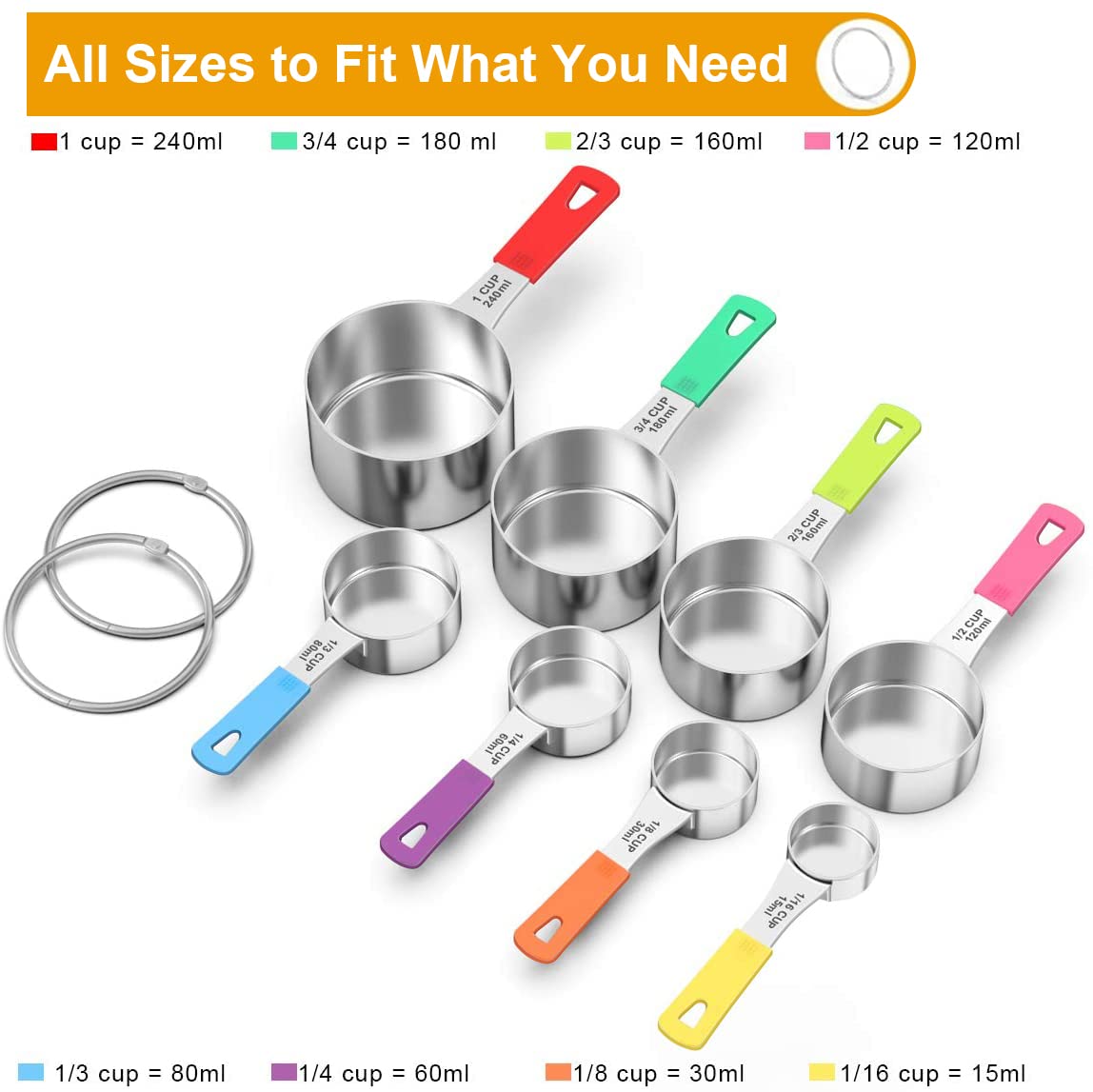 Wildone 8-Piece Measuring Cups Set, Stainless Steel Nesting Measuring Cups, Perfect For Dry And Liquid Ingredients, Dishwasher S