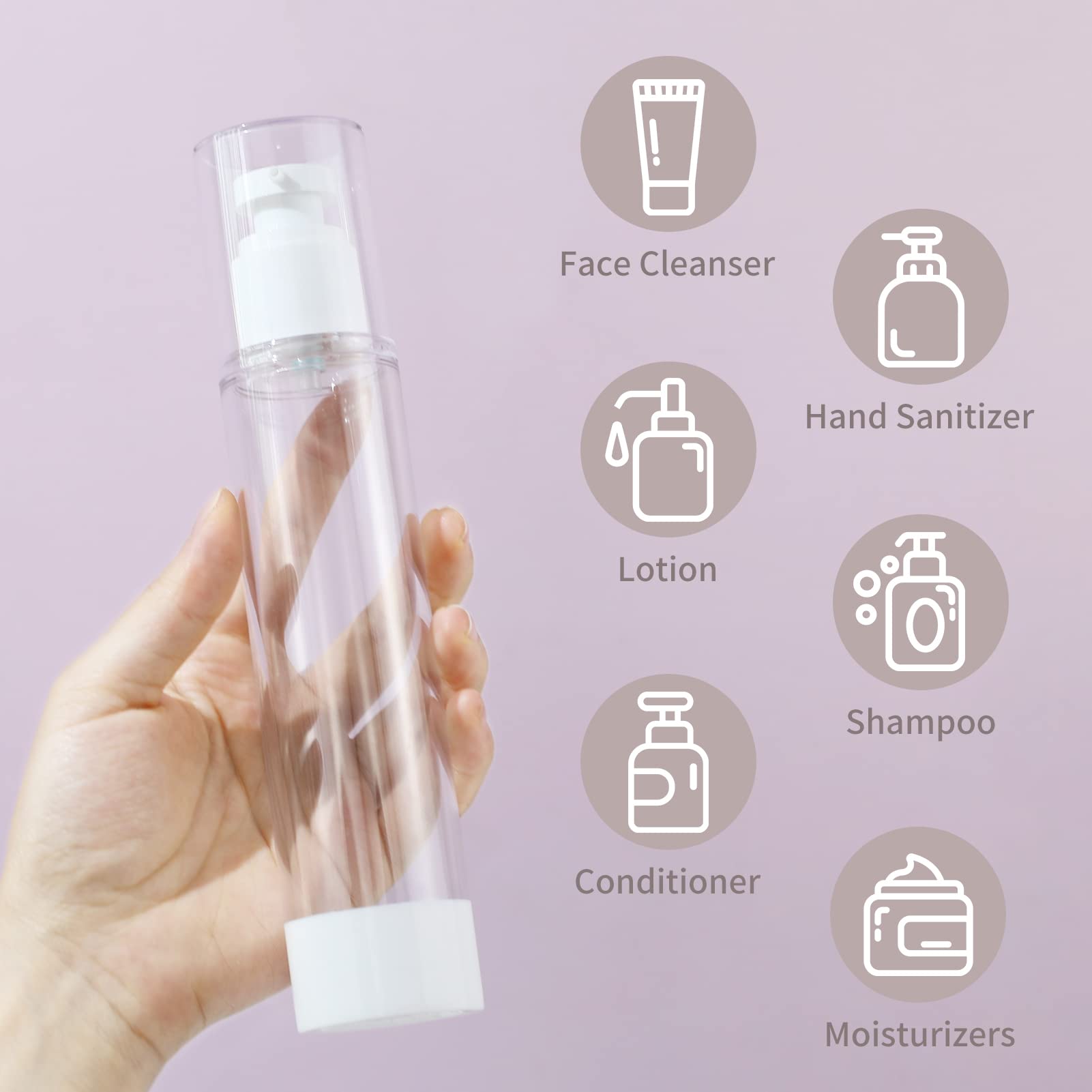 Longway 4 Oz 120Ml Clear Airless Cosmetic Cream Pump Bottle Travel Size Dispenser Refillable Containers/Foundation Travel Pump B