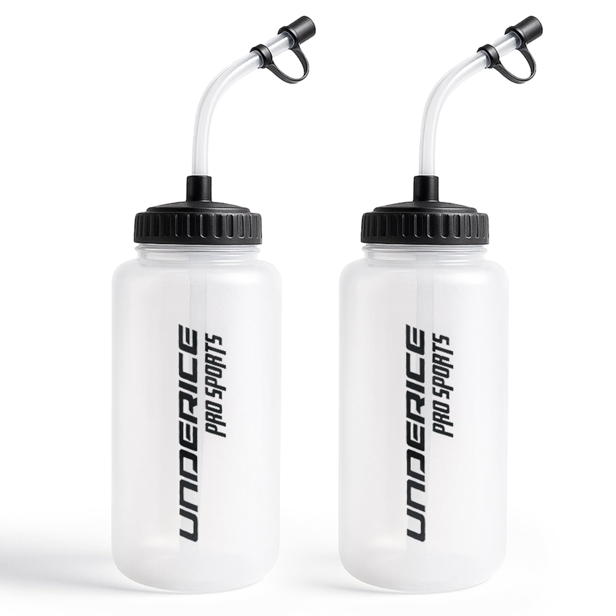 UICE Hockey Water Bottle with Long Straw 2Pack & 1 Liter (34 Oz) BPAFree Sports Water Bottles Easy Squeeze Bottle Lid with Ext