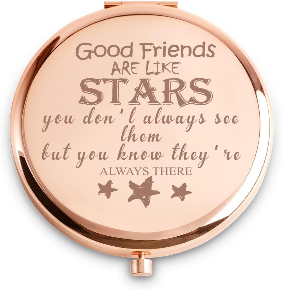 Friendship Gifts For Women Teen Girls, Basket Stuffers, Personalized Engraved Compact Mirrors, Unique Female Friends Presents Fo