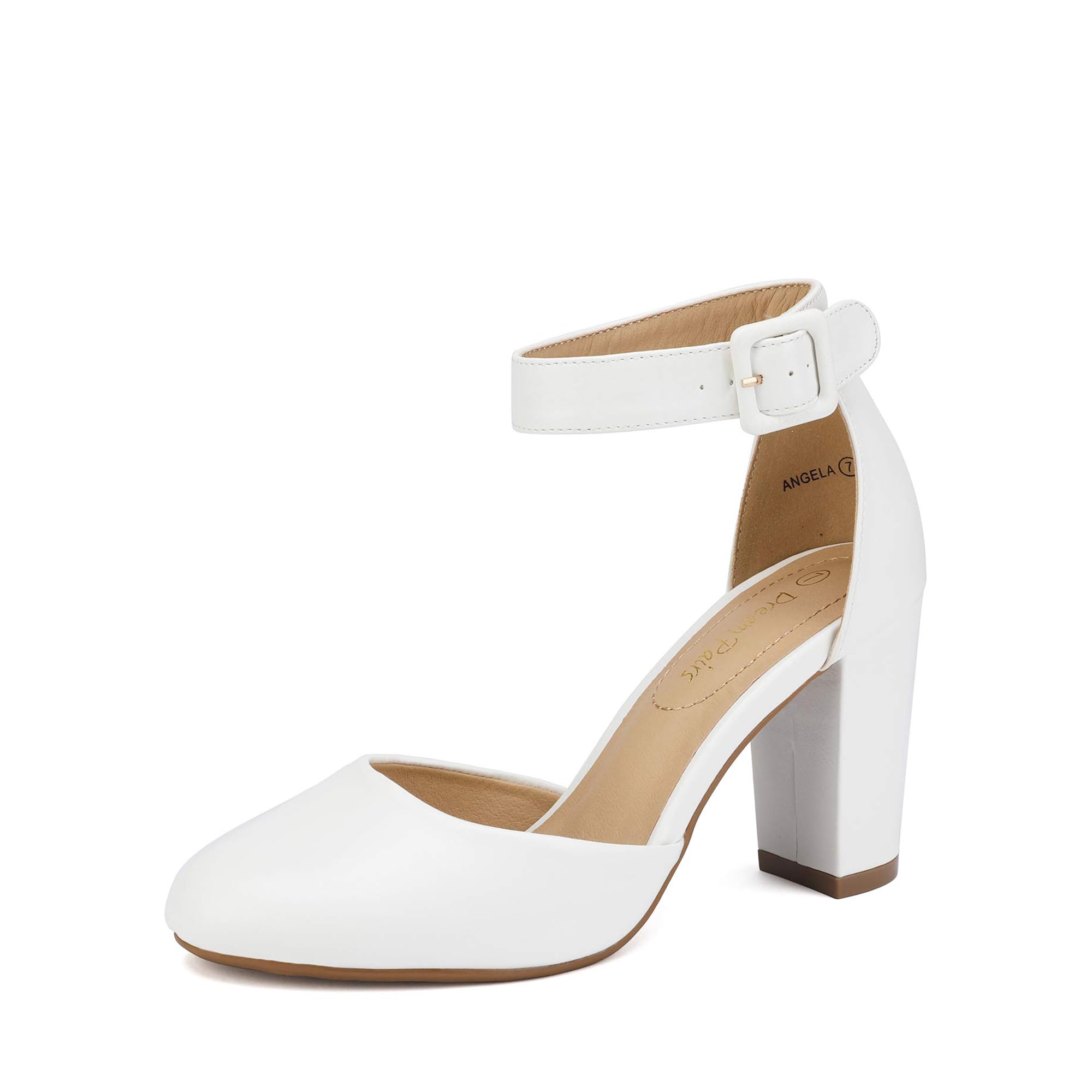 Dream Pairs Womens White Pu High Heel Closed Toe Chunky Wedding Pumps Shoes 75M Us Angela
