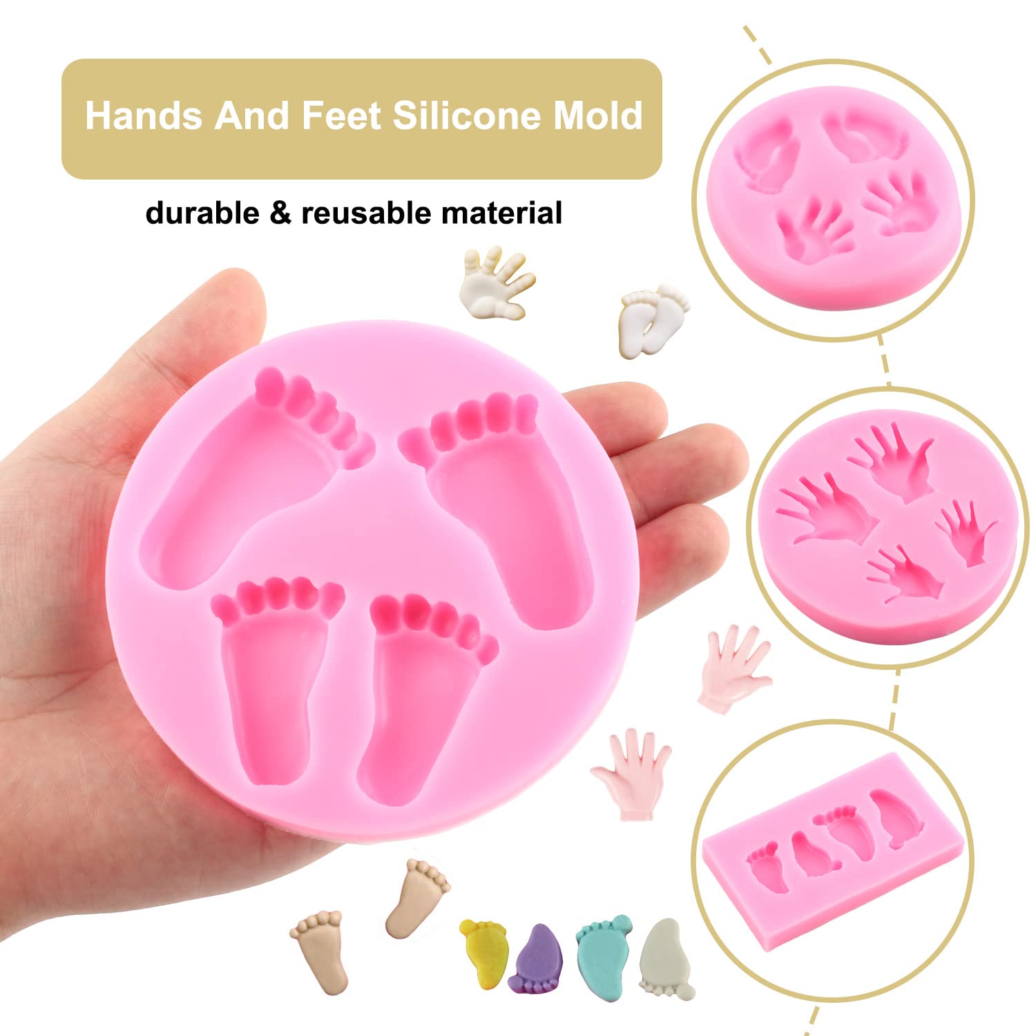 Zixiang Baby Silicone Fondant Molds Baby Foot Fondant Mold Baby Hand Silicone Molds For Baby Shower Cake Decoration Cupcake Topp