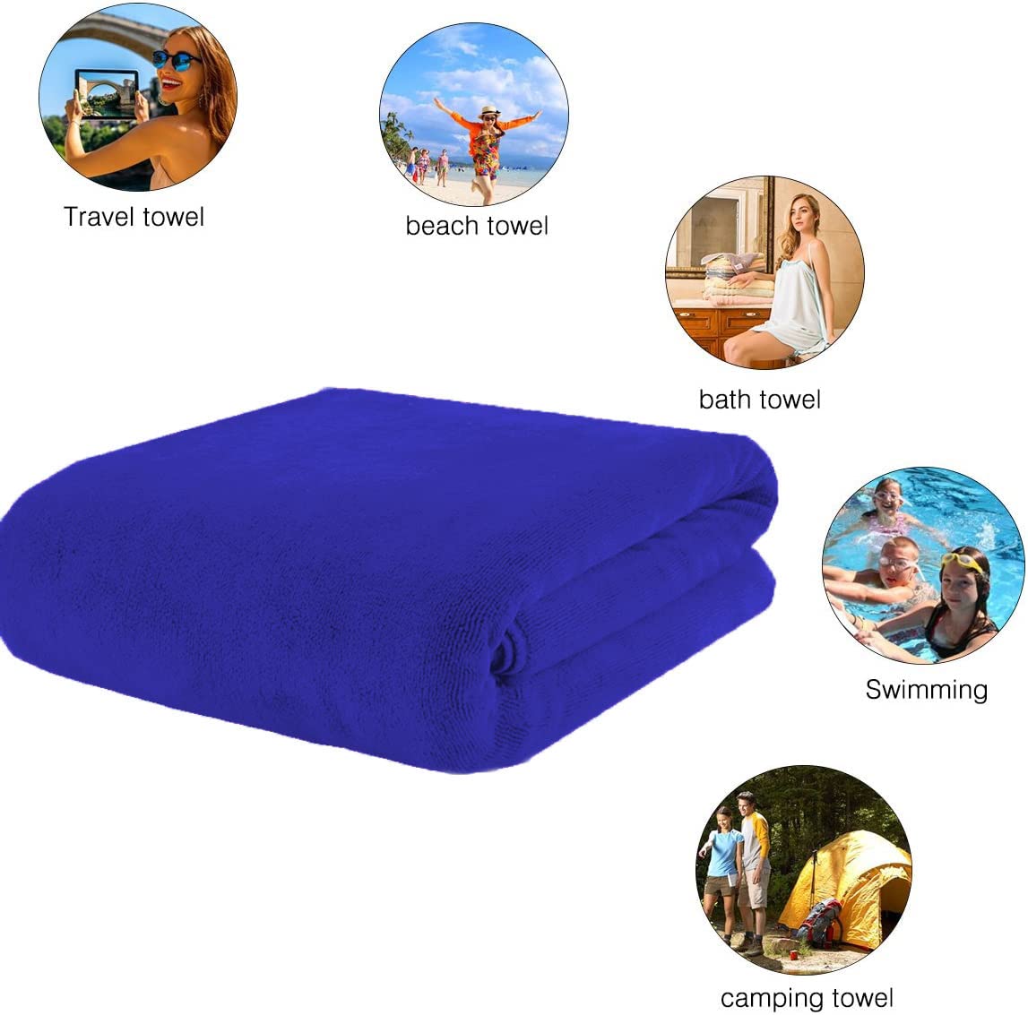 MYLSMPLE Luxury Microfiber Bath Towel Extra Large Bath Sheet Blue Beach Towel Fast Drying Hotel Bathroom Towel (36 Inch X 72 Inch  Dark Blue)